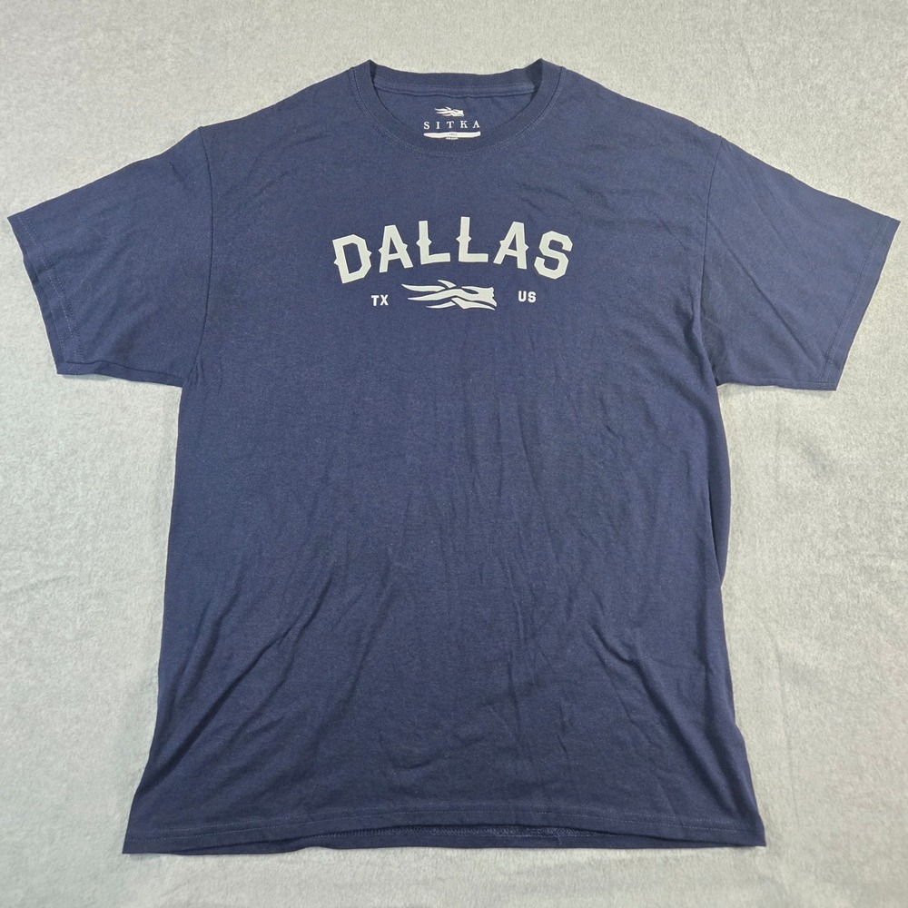 Sitka Dallas TX US Graphic T-Shirt Mens Large Navy Blue Short Sleeve Crew Neck